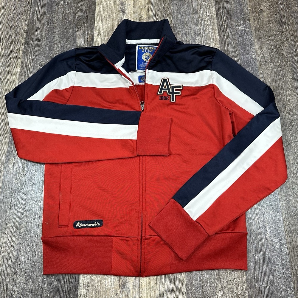 Vintage Abercrombie & Fitch AF 1892 Red Navy White Track Jacket Teen L Adult‎ M